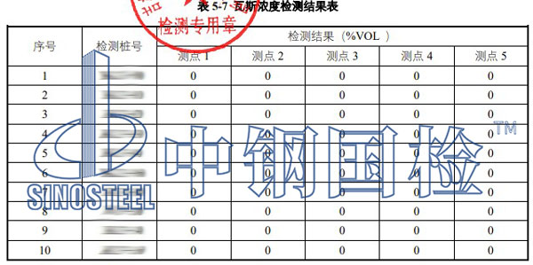 瓦斯?jié)舛葯z測項(xiàng)目結(jié)果