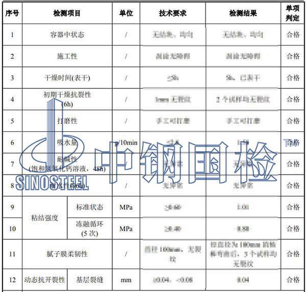 膩子檢測項目結果